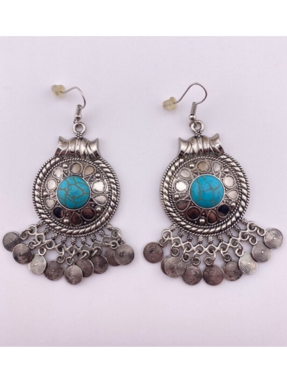 (8) Faux Turquoise Silver Tone Dangle Earrings Boho Bohemian Western